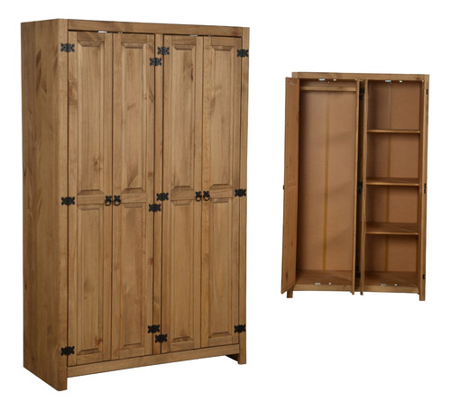 Placard Closet Armario Ropero 4 Puertas Madera Maciza Pino