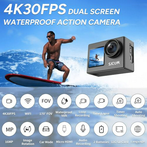 Cámara De Acción Sjcam Dual Screen 170 Wifi - 2 Baterías Y A