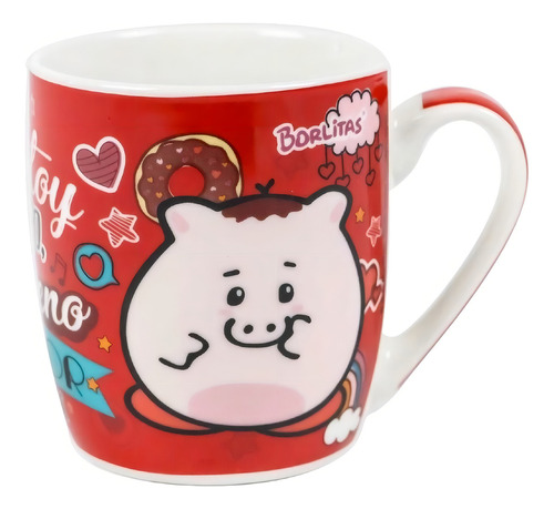 Taza Br Pizarrón Borlitas Roja Con Blanco Figuras