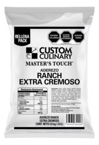 Aderezo Ranch 2lt Rellena Pack Custom Culinary Snacks