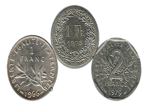 Dante42 Lote 03 Monedas Francia  1 2 Francos 1966 1975 1979