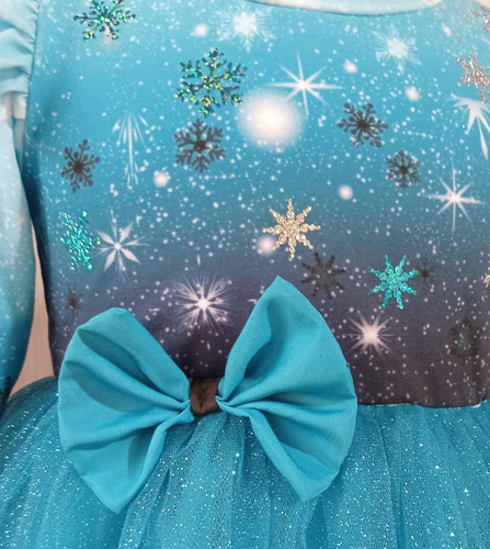 Disfraz Elsa De Frozzen Vestido Bebe Manga Larga Tutu Gliter Azul Claro 1