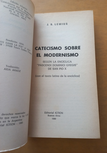 J. B. Lemius. Catecismo Sobre El Modernismo