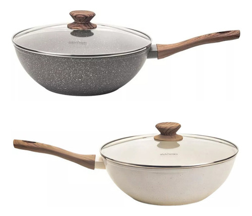 Panela Wok Frigideira Antiaderente Com Tampa Cook Mimo Style