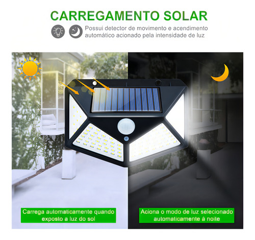 Kit 6 Luminária Solar 100 Led Com Sensor Jardim Prova Dágua