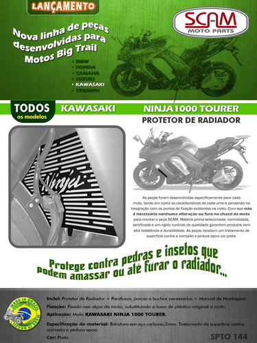 Protetor Radiador Kawasaki Z 1000 Tourer Ate 2018 Scam