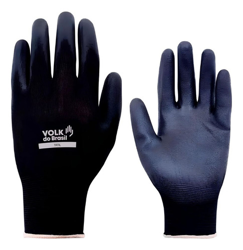 Kit 12 Pares Luva Tátil Volk Em Nylon Com Banho Pu Preta