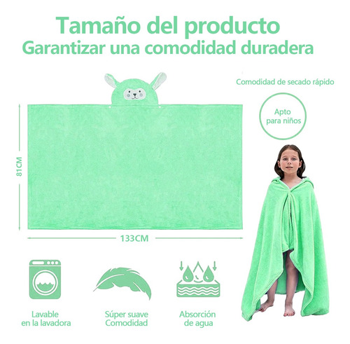 Toalla De Baño Con Capucha De Dibujos Animados Para Niños Verde