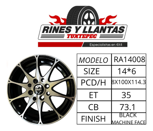 Rin 14 4×100/4×114.3 Tiida, Aveo, Spark Y Avanza Black