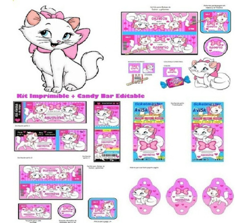 Kit Imprimible Candy Bar Gata Gatita Marie 100% Editable