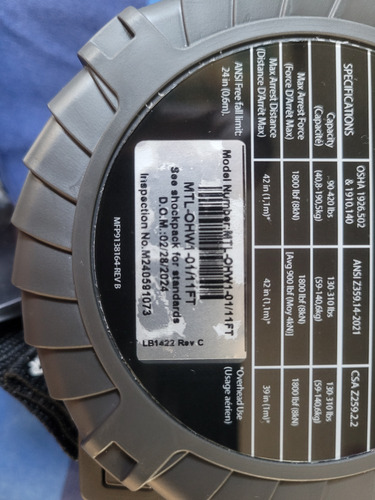 Linea De Vida Retráctil Miller Turbolite 3m Con Absorvedor (Usado)