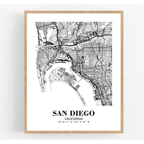 Impresión De Mapa Moderno De Ciudad De San Diego, Cali...