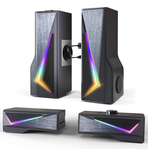 TONE JOY Bocinas para PC Altavoz Desmontable con RGB dinámico y Fresco - Altavoces con Cable USB&3.5mm AUX para Computadora Tableta teléfono móvil PS4/5 - N-167 Negra