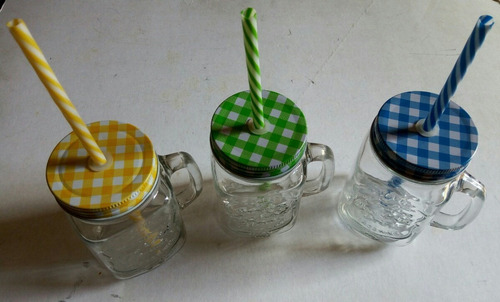 Vasos Mason Jar Jarra De Vidrio Varios Colores Con Asa Ofert