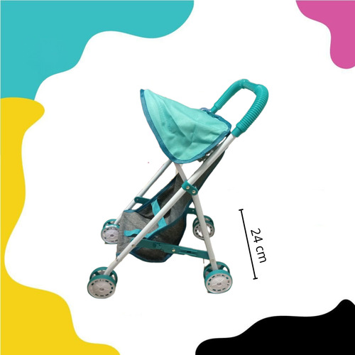 Cochecito Cuna Juguete Plegable Grande Y Bolso Muñeca Bebote Gris Con Verde