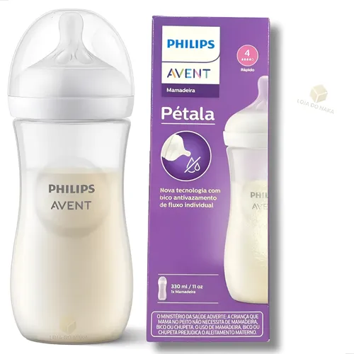 Mamadeira Philips Avent Pétala 330ml Bico 4 Fluxo Rápido Transparente Sem Desenho