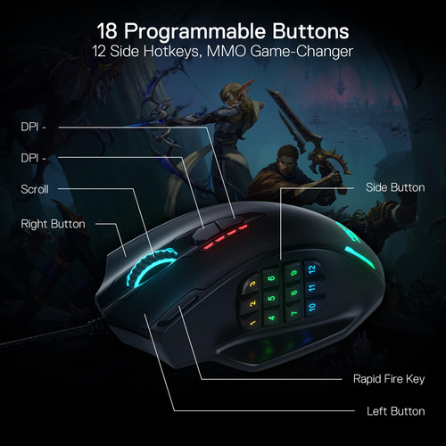 Ratón Para Juegos Redragon M908 Impact Rgb Led 12,400 Dpi