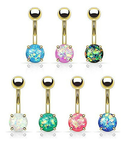 Aros - (7pcs) Mixed Color Gold Plated Ip Opal Glitter Prong 