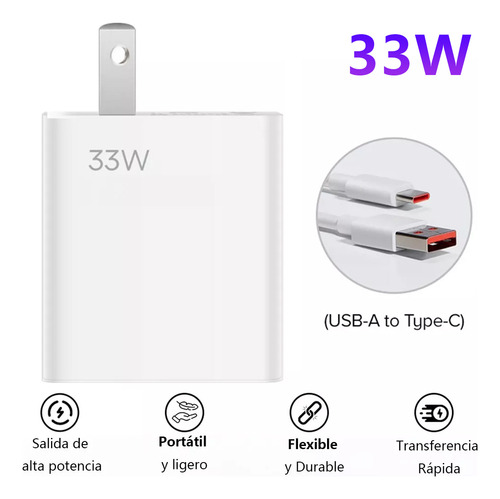 Cargador de 33 W para Xiaomi Redmi De 33 W 20 W 18 W Turbo Tipo C Cargador Cable 15 m 2 piezas