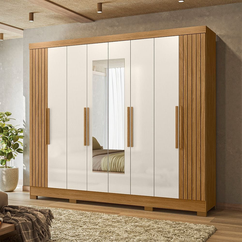 Guarda-roupa Casal Com Espelhos 8 Portas 4 Gavetas E Pés