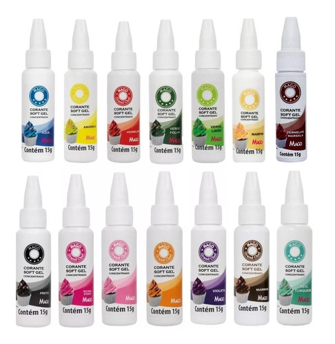 Imagem 1 de 1 de Kit 14 Und. Corante Alimentício Soft Gel 15g