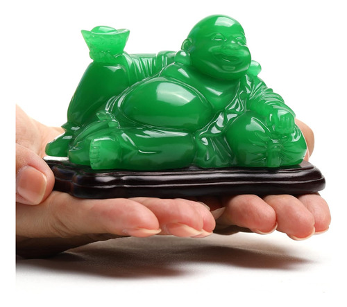 Estatua De Buda Feliz Verde  Figuras De Feng Shui Sentado Y