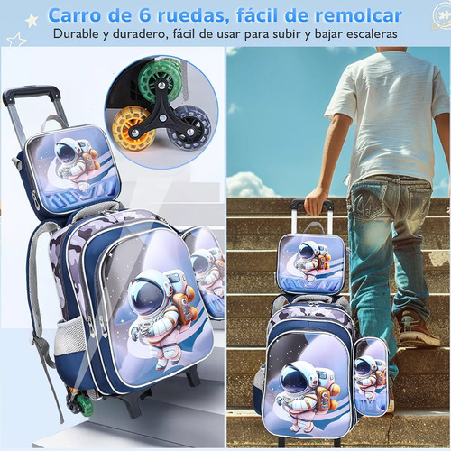 Kit De Mochila Escolar 3d Moda Para Niña Y Niño Con 6 Ruedas, Mochilas Impermeable Con Bolsa De Almuerzo Y Bolsa De Papelería, Mochilas Trolley