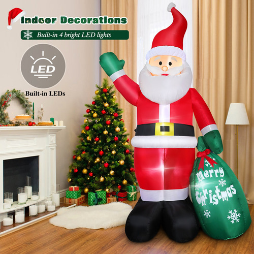 Papá Noel Decoración Inflable Navideño De 2.2m Con Luz Led Rojo