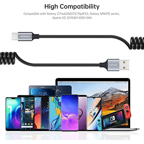 Cable Usb C En Espiral Aceyoon, Retráctil Usb Tipo C Para Co