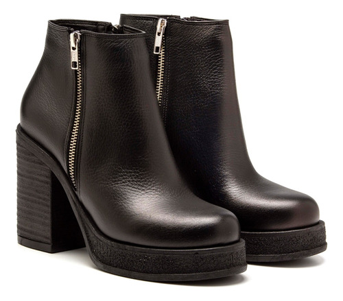 Botas Botinetas Altas De Cuero Vacuno Mujer Moda Plataforma