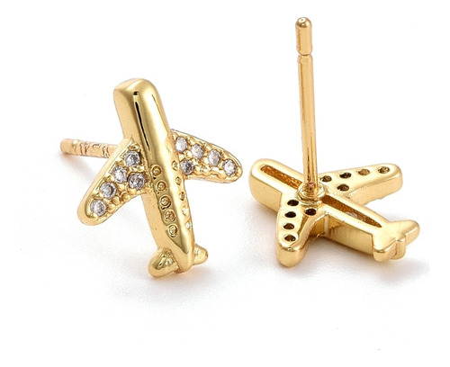 Aros Topo Topito Avión Baño De Oro Zircón Dama Joyas
