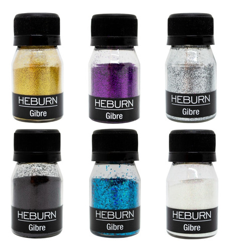 Set Heburn X 6 Glitter Gibre De Ojos Maquillaje Profesional