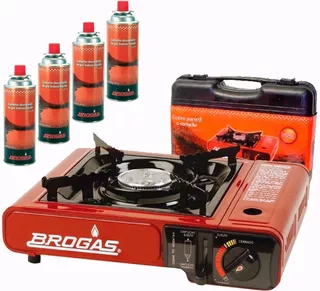 Anafe Cocina Portatil Gas Butano Brogas 4 Cartuchos Maletin