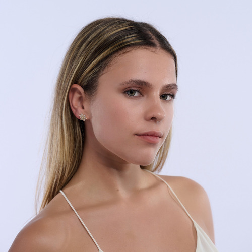 Aretes Mujer Oro 14k Zirconia Cúbica Navidad Luckyly