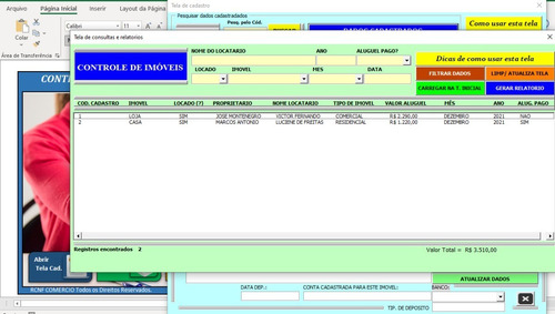 Sistema Recibos De Aluguel E Controle De Imoveis! Excel Vba!