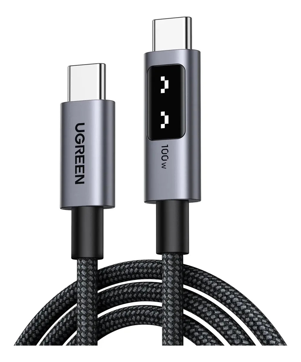 Cable Usb Tipo C Ugreen Uno 100w Led Carga Rápida 480mbps Gris Oscuro