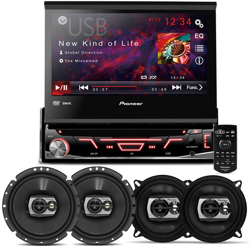 Dvd Pioneer Avh-3880dvd 1 Din Retrátil + Alto Falante 5 E 6