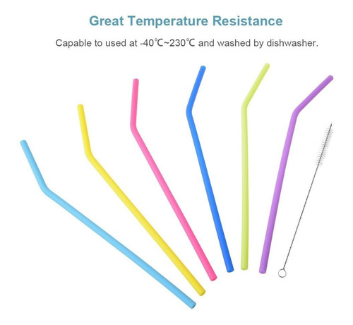 Popote Silicon Ecológico Flexible 6 Piezas Cepillo Full