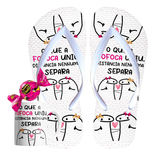 Imagem 1 de 7 de Caneca Flork Meme Fofoca Sempre Amigas Kit Chinelo E Bombom