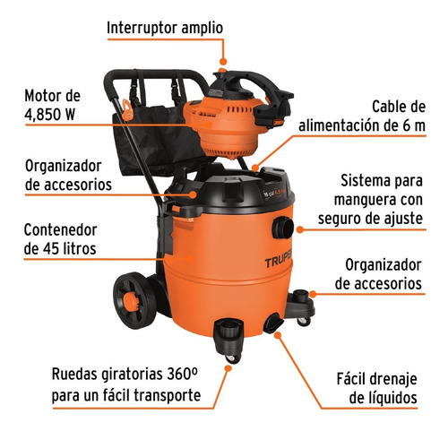Aspiradora/sopladora Sólidos Y Líquidos 16 Gal Truper 101522