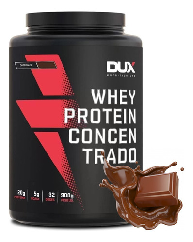 Dux Whey Concentrado Proteína 100% Pura 900g Ganho De Massa Sabor Chocolate