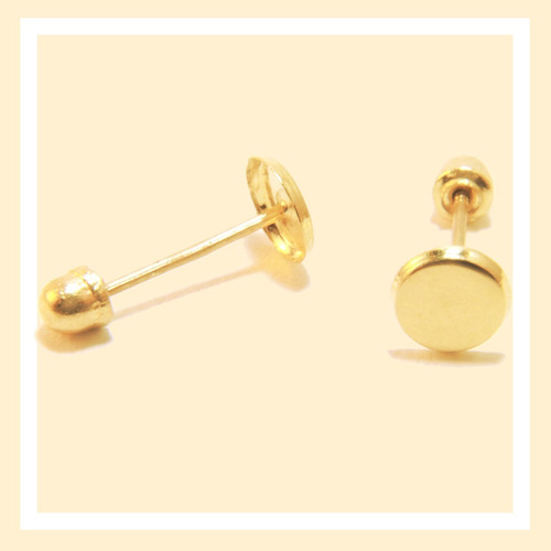 Aretes Broquel Circulo Liso Para Niña Y Adulto. Oro 10k