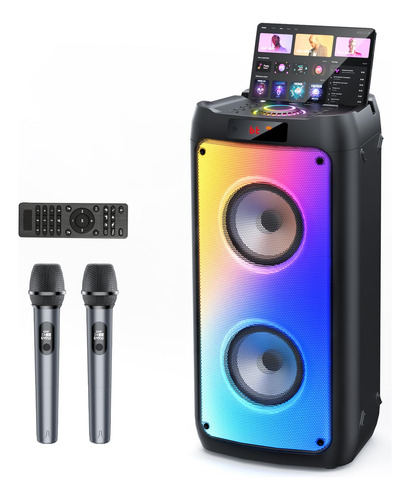 Máquina De Karaokê Hwwr Com 2 Microfones Sem Fio Bluetooth