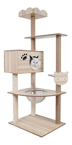 Imagen 1 de 6 de Rascador Gatos Tipo Torre 158 Cm Madera Casa Terciopelo