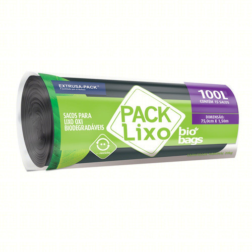 Saco para Lixo Preto 100l Pack Lixo Bio Bags 15 Unidades