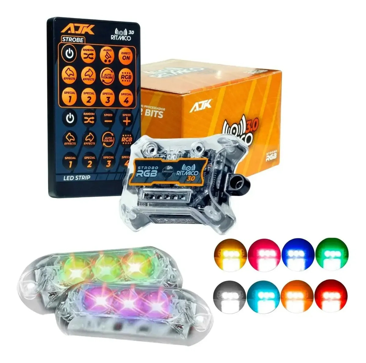 Kit Strobo Ajk Rgb Rítmico 3.0 + 2 Faróis 6w