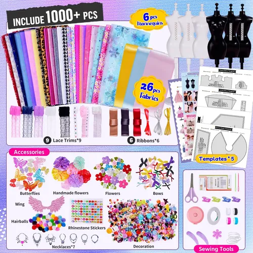 Herenear Kit De Diseño De Moda De 550+ Piezas Con 4 Maniquíes – Costura Y Manualidades Para Niñas De 6 A 12 Años