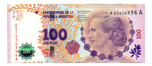 Billete 100 Pesos Evita Reposición, Bottero 4311 Año 2013/14