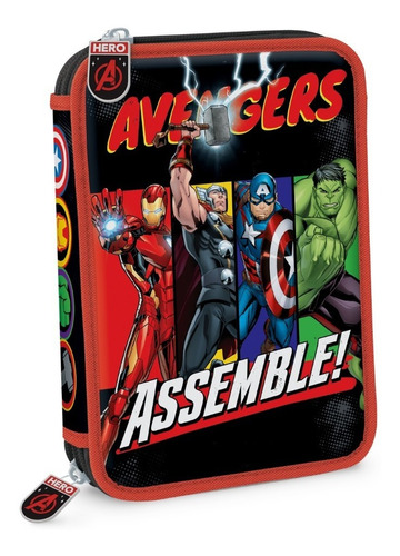 Cartuchera Canopla 2 Pisos Avengers Iron Man Thor Hulk Tela Color Rojo Vengadores