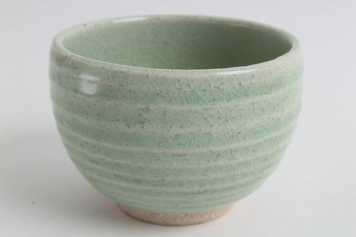 Mino Ware Pottery Japanese Bowl Gran Mint Stripe Green Strip